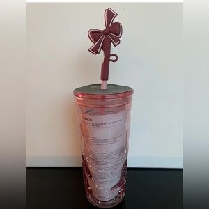 Starbucks Holiday Christmas 2025 Snow Pink Glass Bow Silicone Topper 16 oz